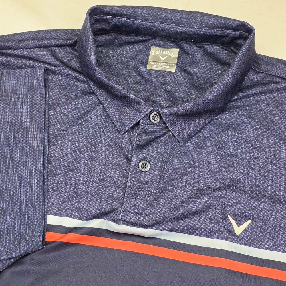 Callaway Polo Shirt Mens XXXL Navy Blue Striped Colorblock Performance Golf
